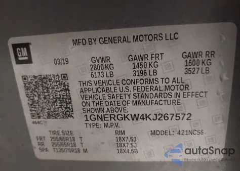 2019 Chevrolet Traverse 1Lt z USA, uszkodzony, nr VIN 1GNERGKW4KJ267572